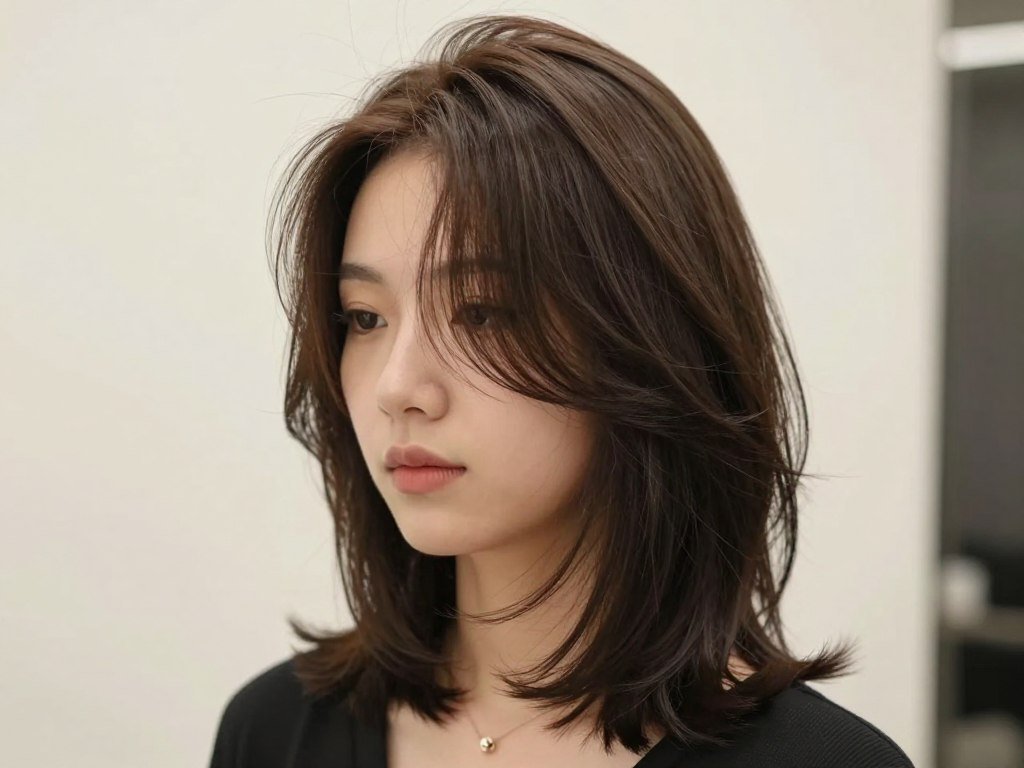 Collarbone-length haircut with swoopy layers, witchy medium hairstyle
