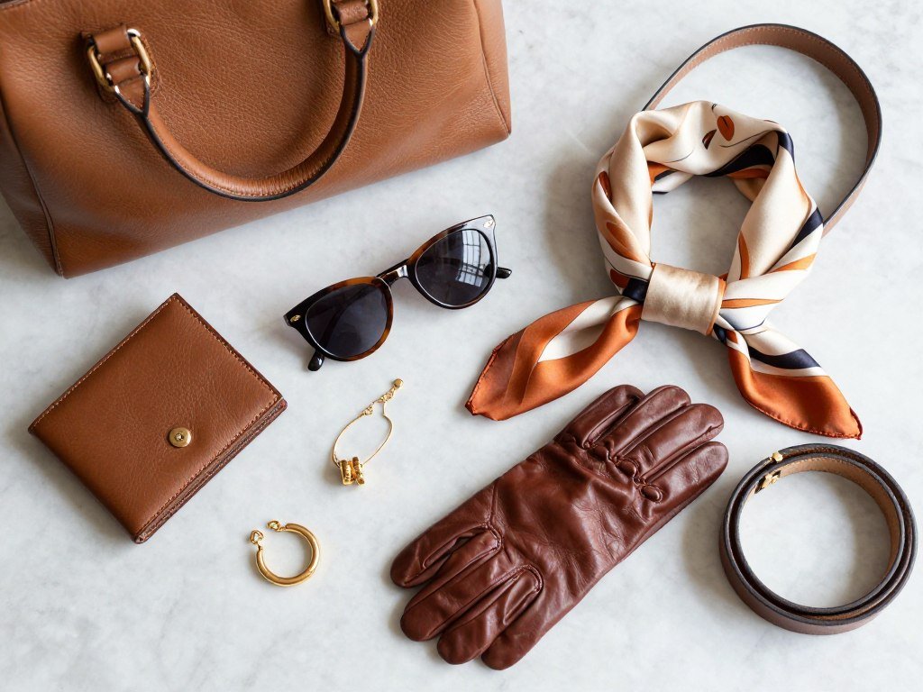 Collection of Italian fall fashion accessories leather goods and jewelry