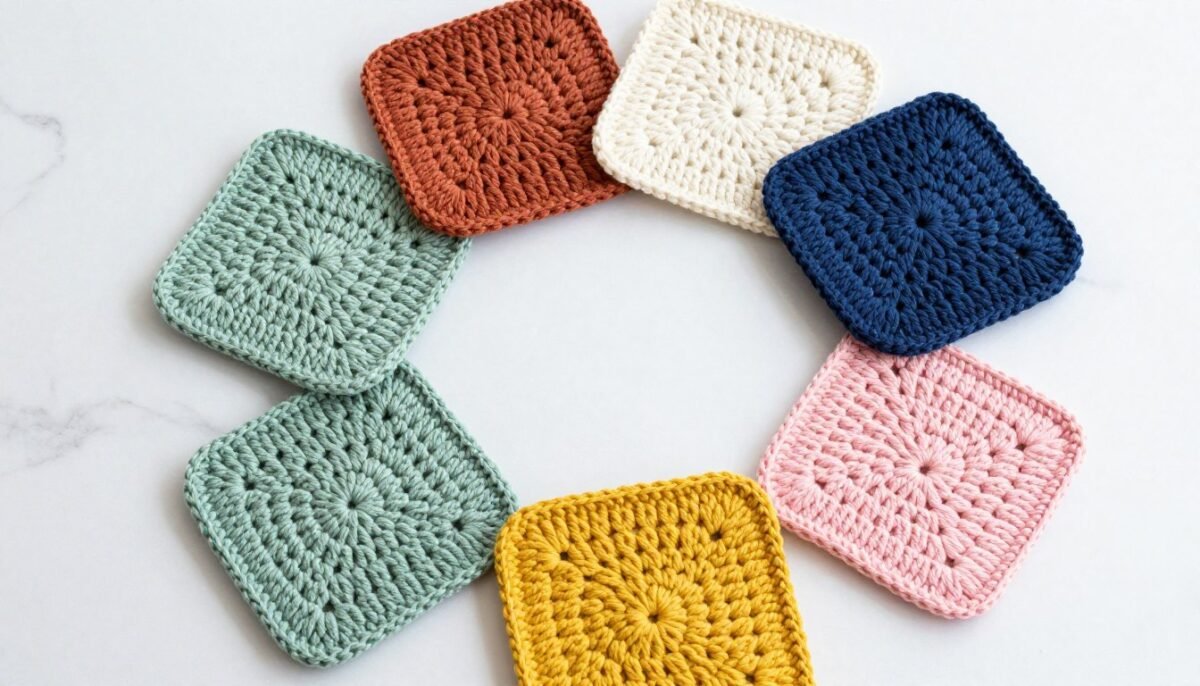 Collection of colorful double thick crochet potholders in various colors