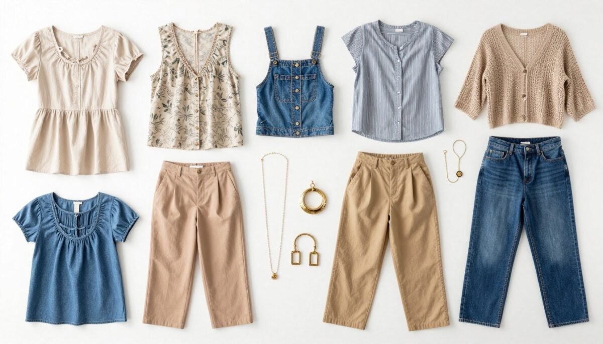 Collection of completed DIY clothing projects displayed together