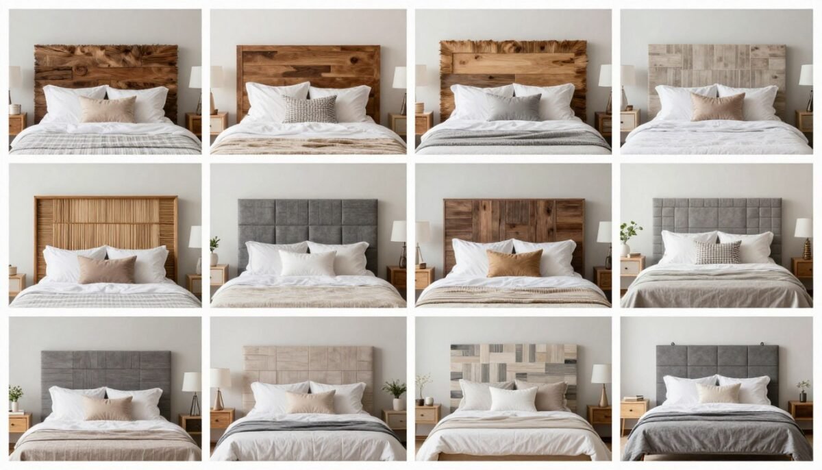 Collection of completed DIY headboard projects in various styles showing transformation possibilities