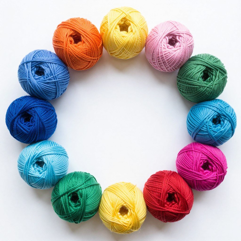 Collection of cotton yarn balls in rainbow colors for flower making