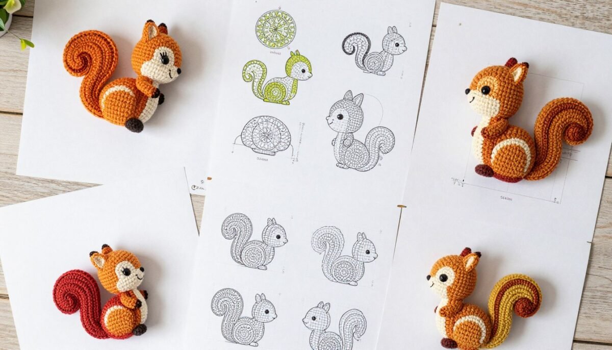 Collection of exclusive crochet squirrel patterns available to newsletter subscribers