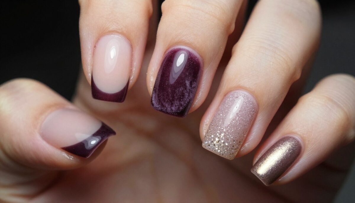 Collection of textured French tip nail finishes Collection of textured French tip nail finishes