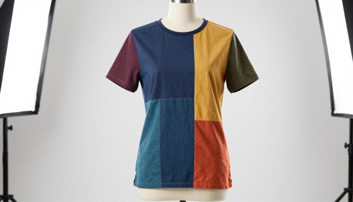 Color-blocked t-shirt with multiple fabric colors