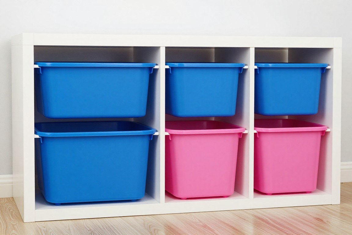 Color-coded TROFAST storage system for multiple kids