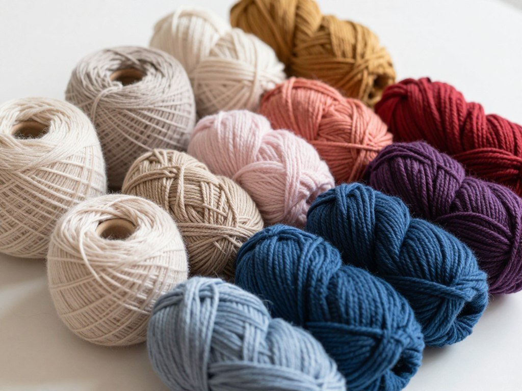 Color palette display showing yarn shades from neutral to bold for cardigan project