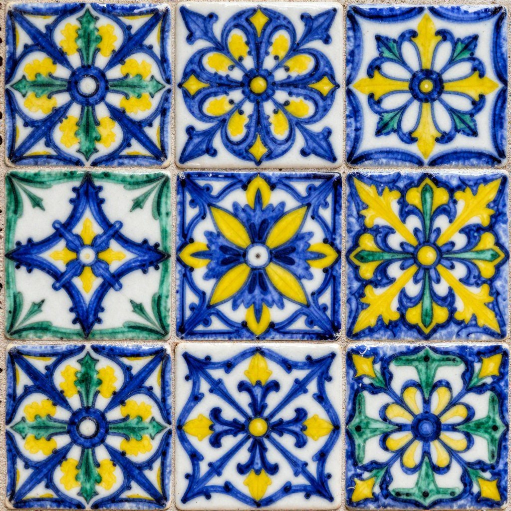 Colorful hand-painted Talavera tiles with traditional Mexican patterns