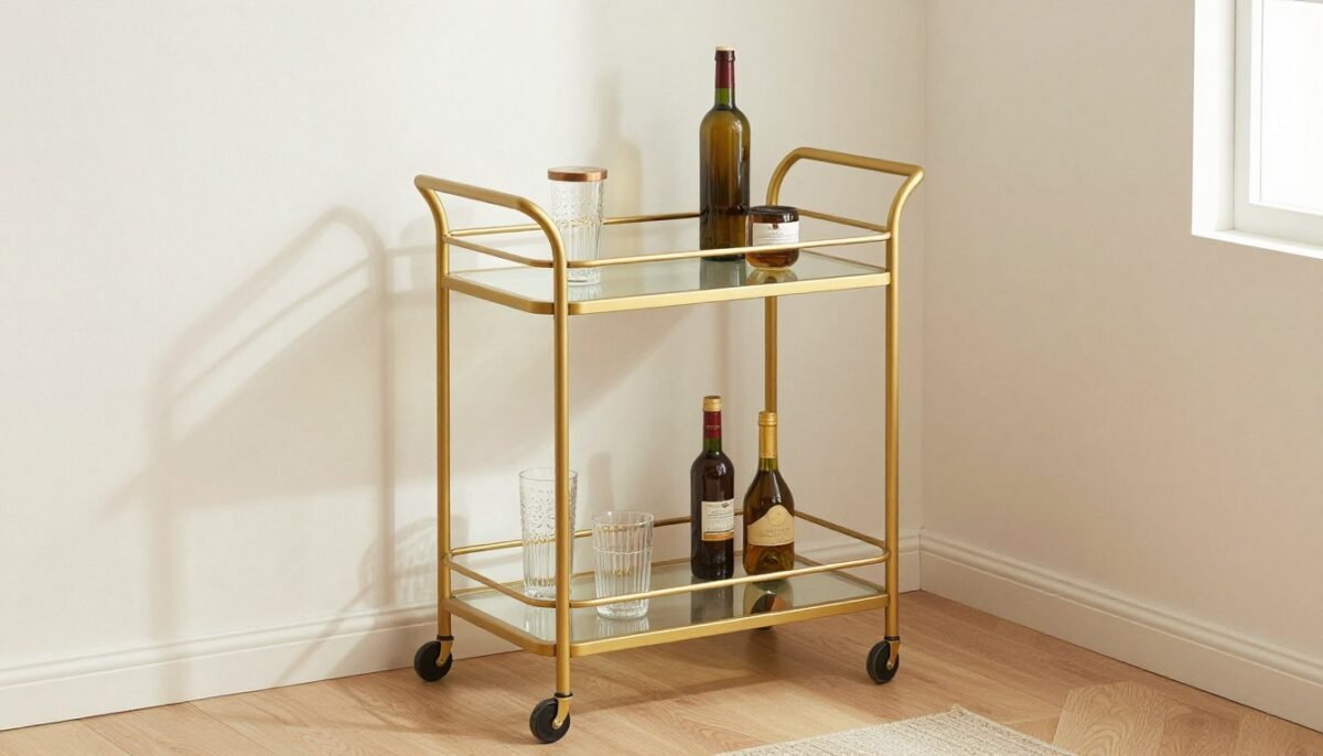 Compact bar cart in small apartment living room