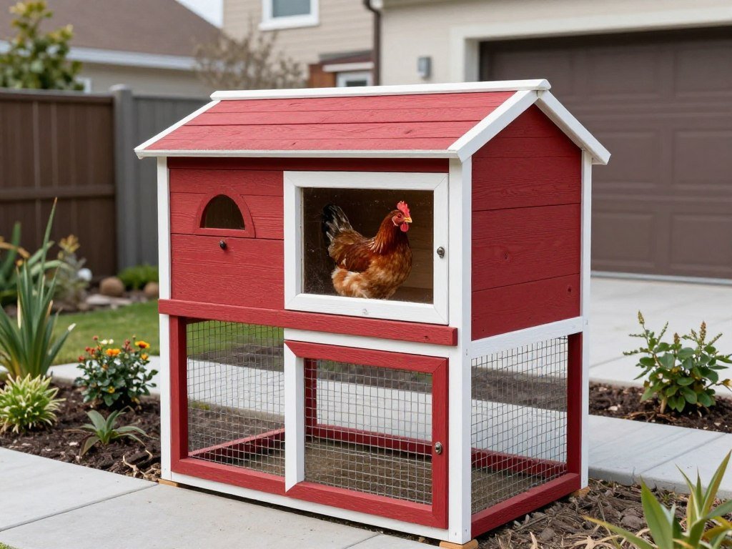 Compact elevated chicken coop with small run underneath