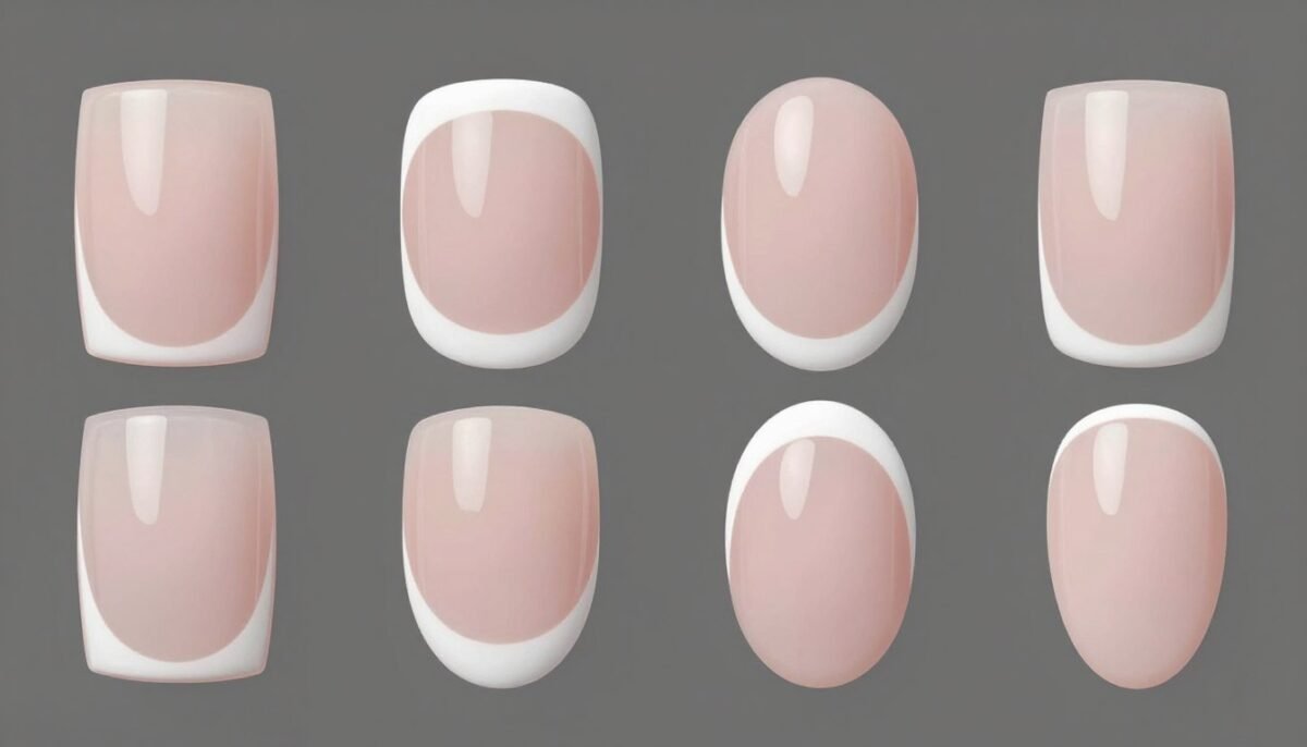 Comparison of different nail shapes with French tips on short nails Comparison of different nail shapes with French tips on short nails