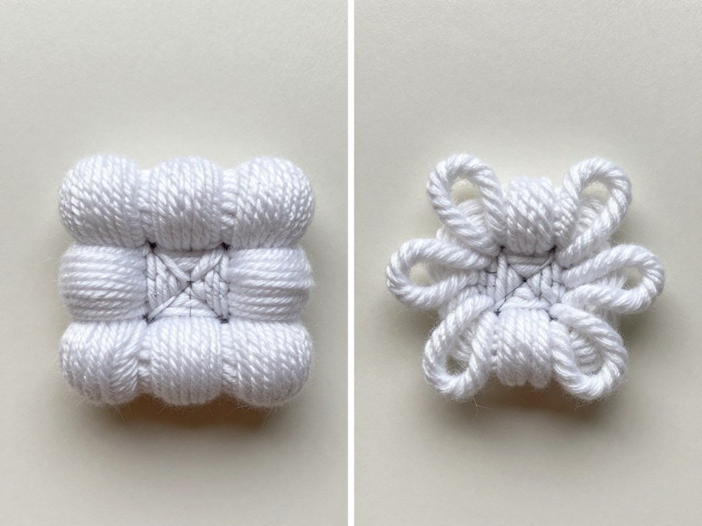Comparison showing correct versus incorrect puff stitch technique