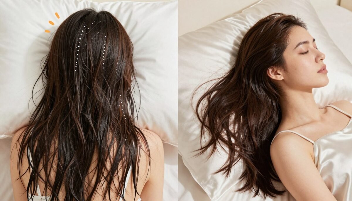 Comparison showing damage from sleeping with wet versus dry hair