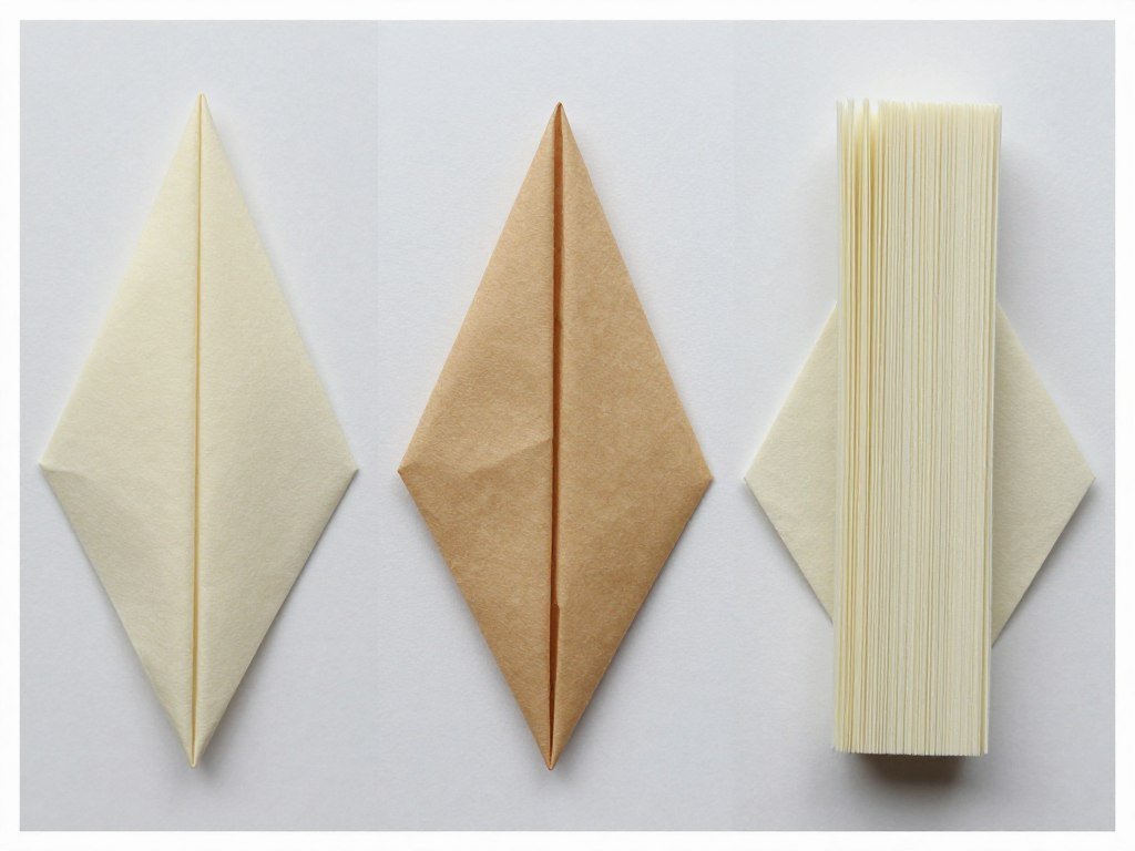 Comparison showing three different paper weights being folded