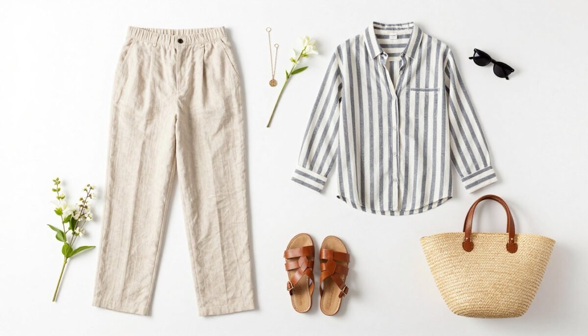 Complete Italian spring fashion outfit flat lay