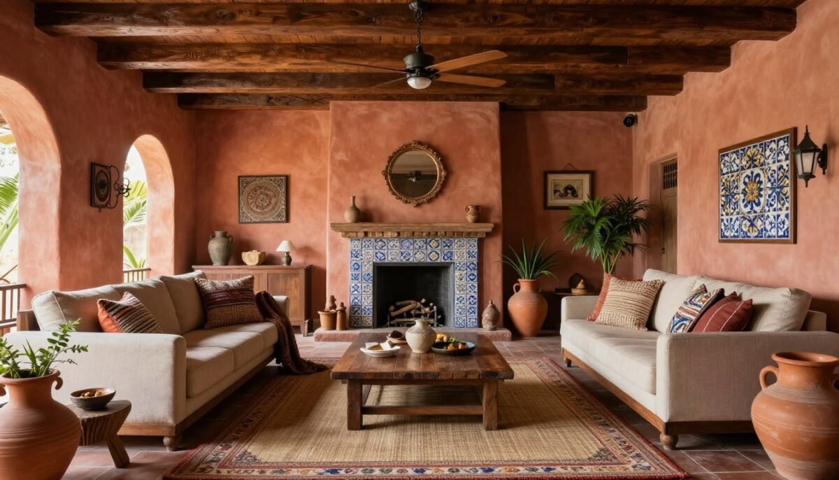 Complete cozy old Mexican home decor room design