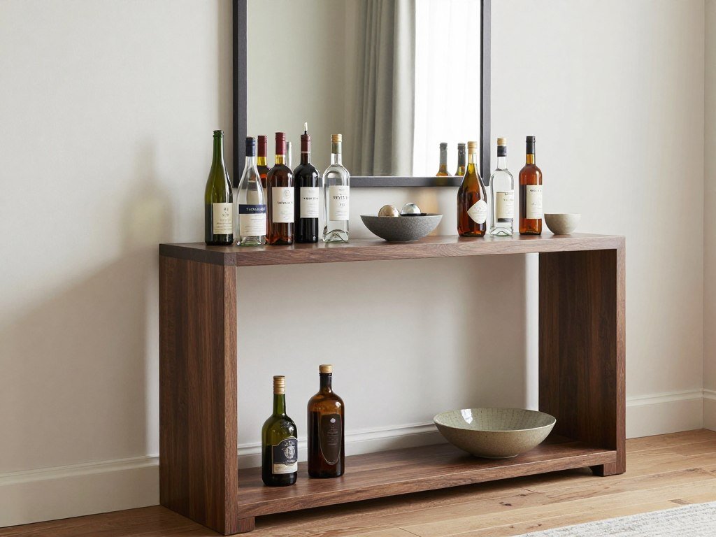Console table styled as bar with accessories