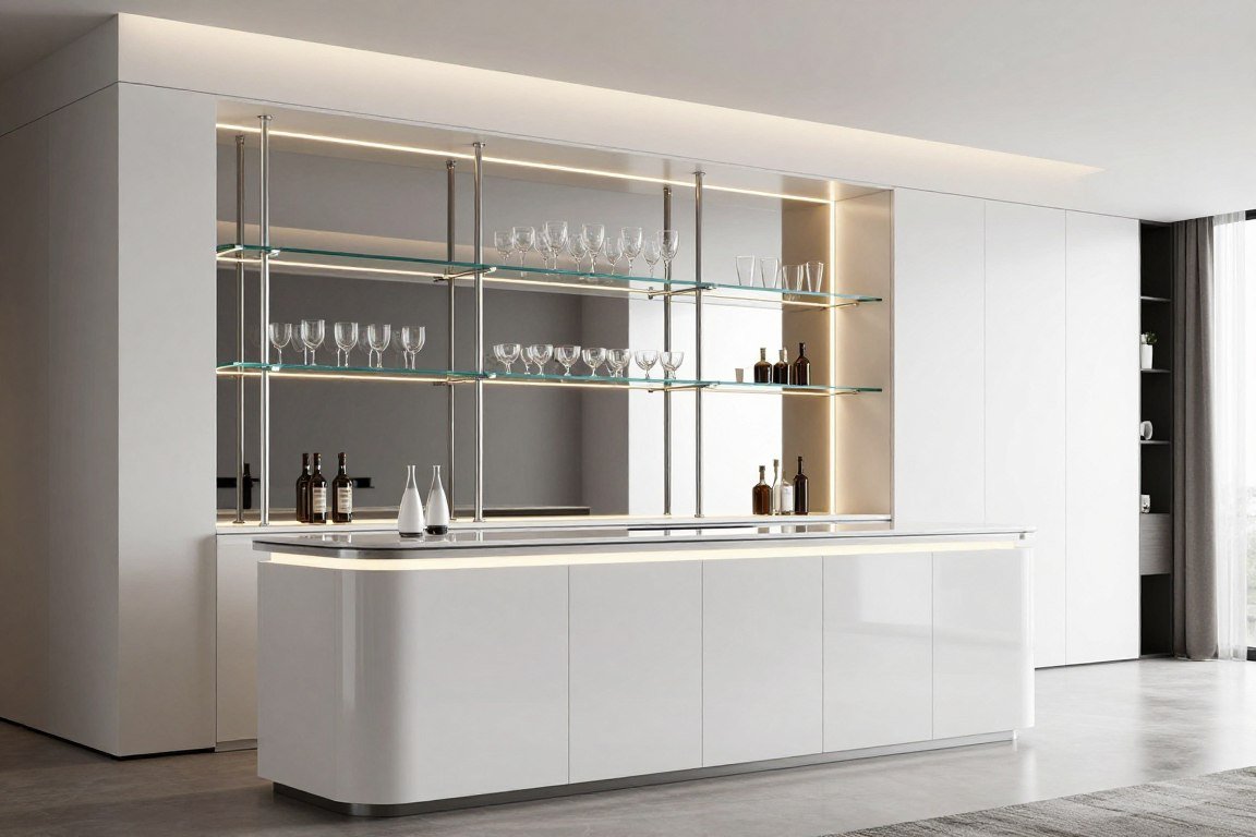 Contemporary glass and chrome bar with modern sleek design for built-in bar ideas