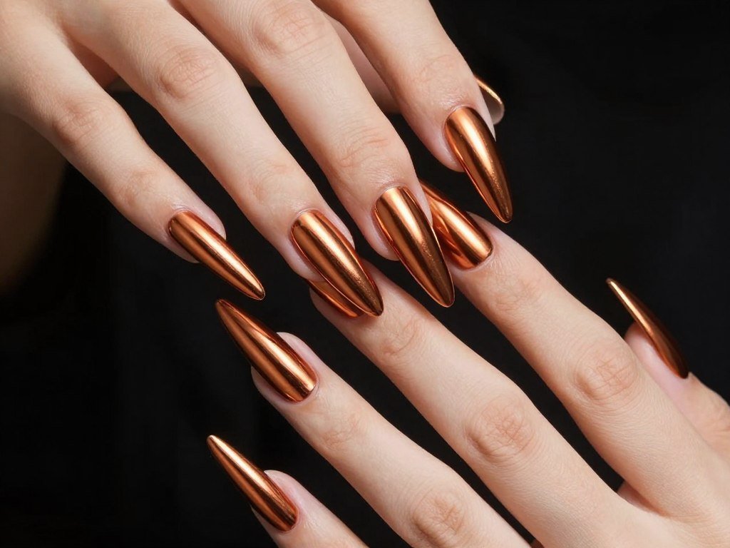Copper chrome full coverage September nails