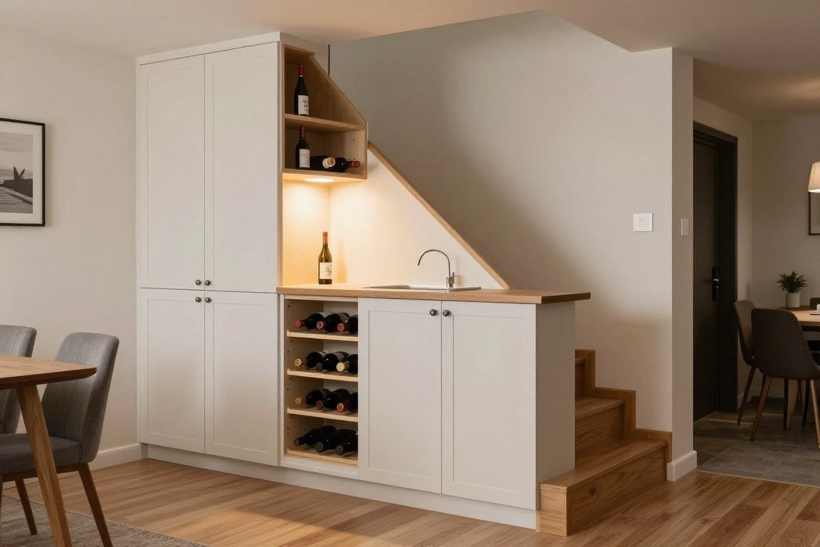 Creative under-stair built-in bar maximizing small space for built-in bar ideas