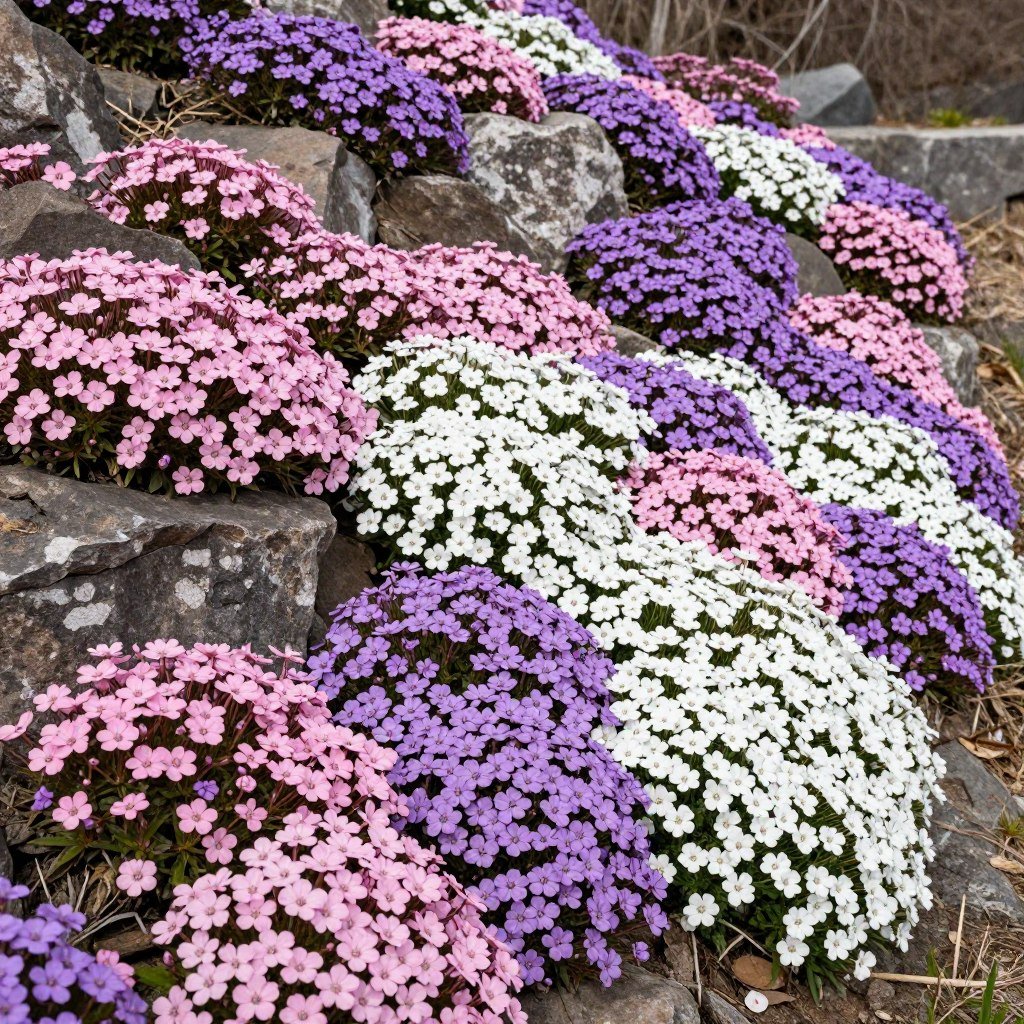 Creeping phlox cascading over rocks