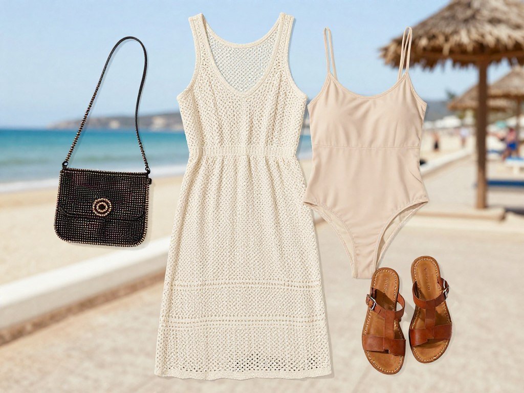 Crochet midi dress over swimsuit beach outfit