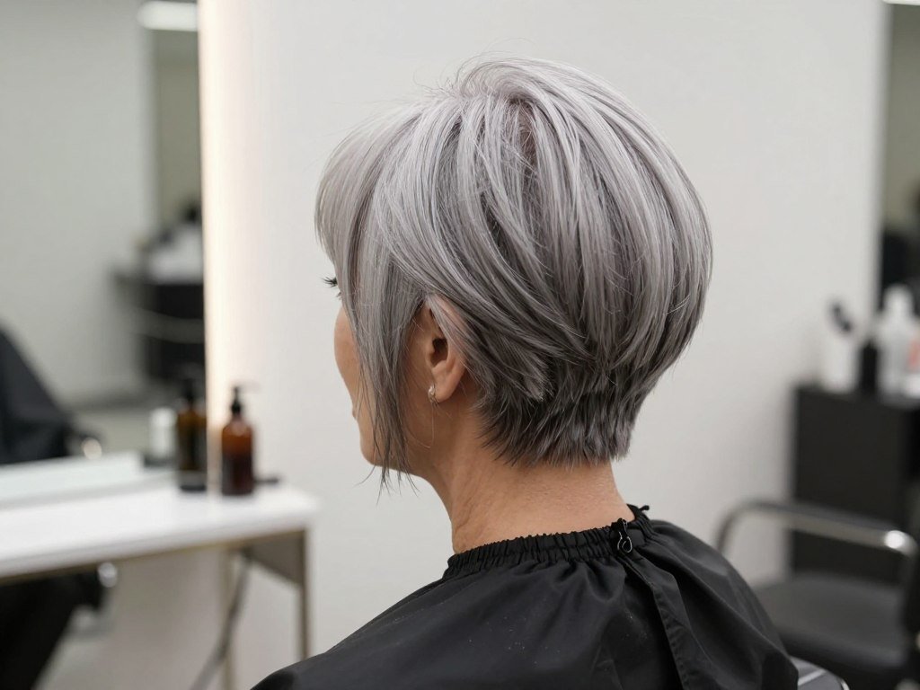 Cropped gray cut with long sweeping bangs