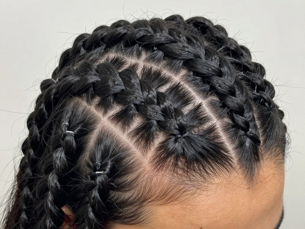 Crown braid detail showing pancaking technique and volume creation