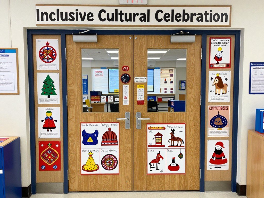 Cultural celebration classroom door honoring diversity and inclusion