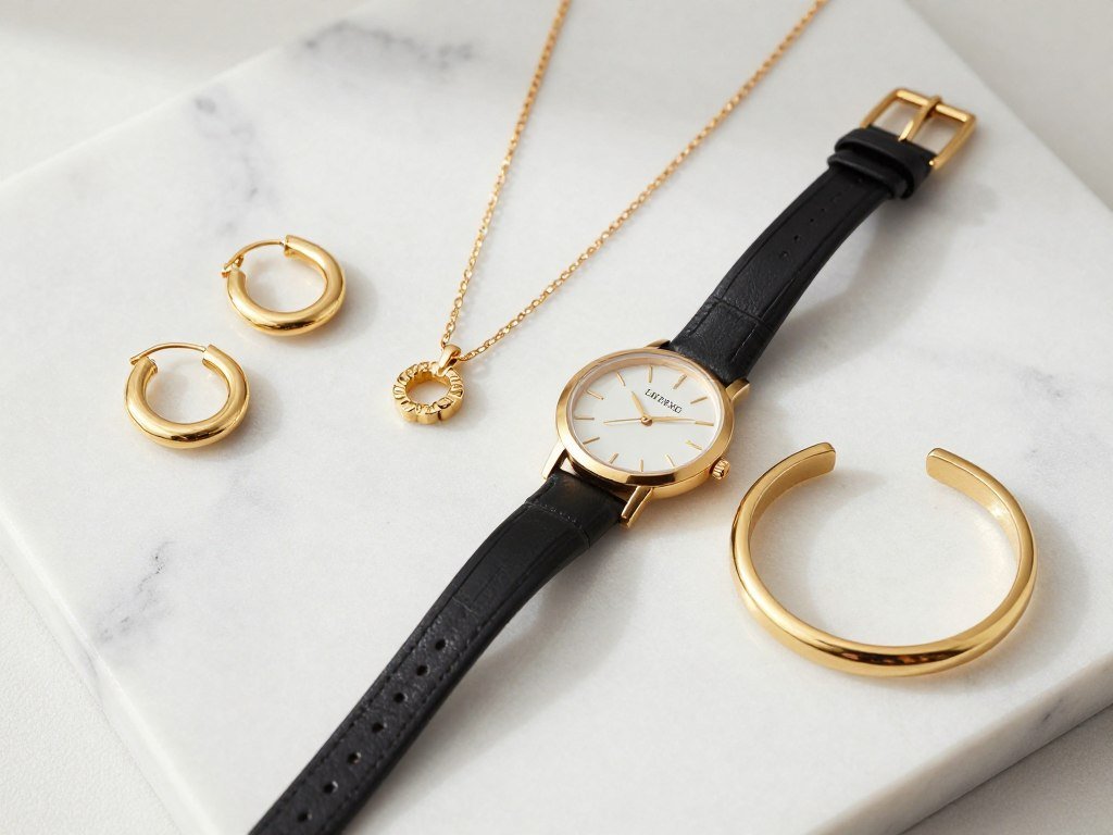 Curated collection of gold jewelry pieces Italian style