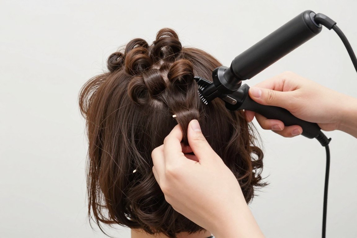 Curling technique for voluminous bob on thin hair