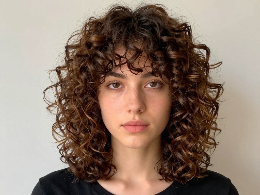 Curly shag haircut with defined curls