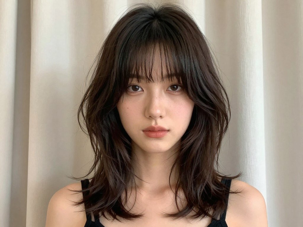 Curtain bangs with layered hair, witchy haircut ideas with bangs