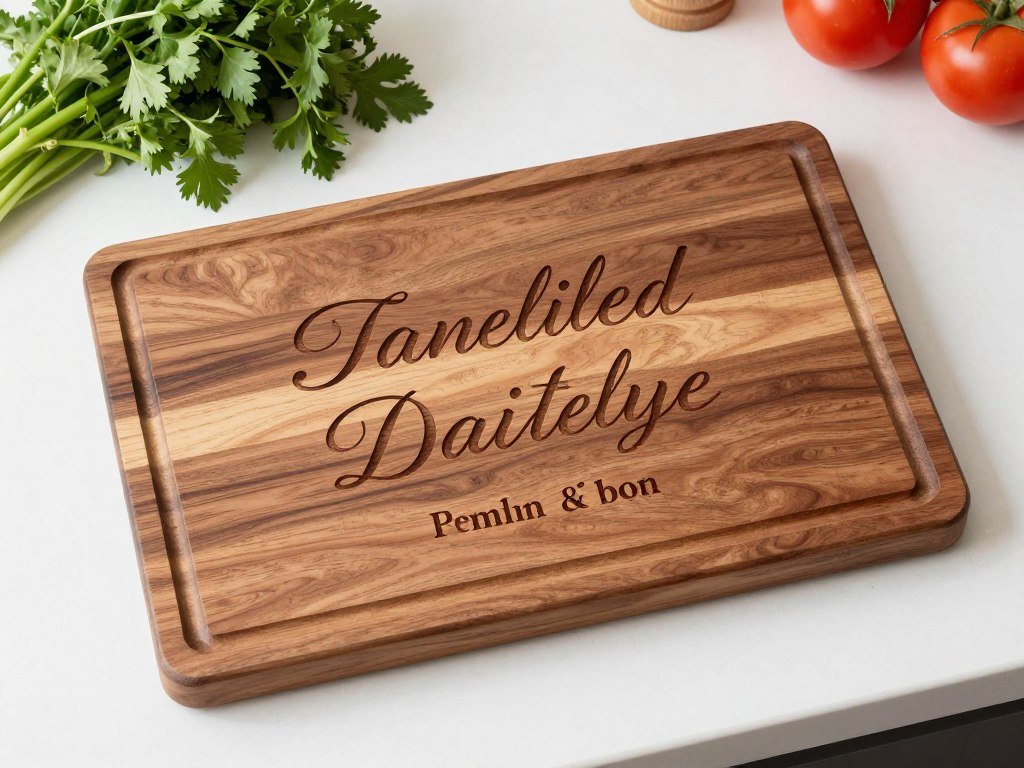 Custom engraved walnut cutting board with couple names and wedding date