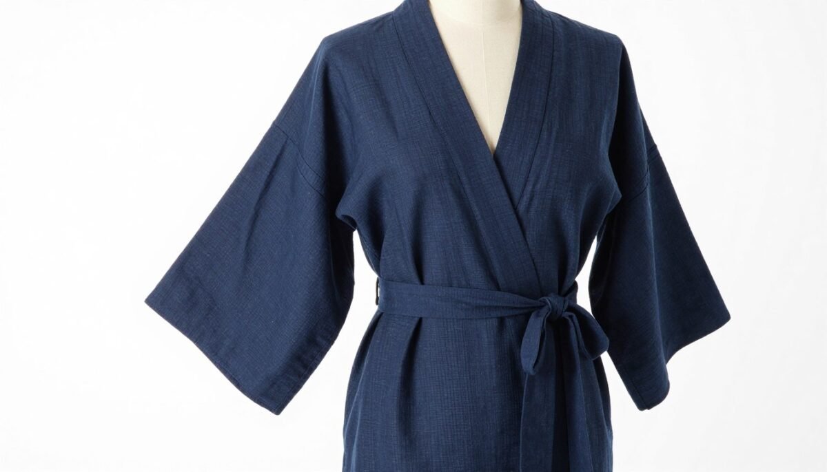 DIY kimono-style wrap top made from upcycled fabric