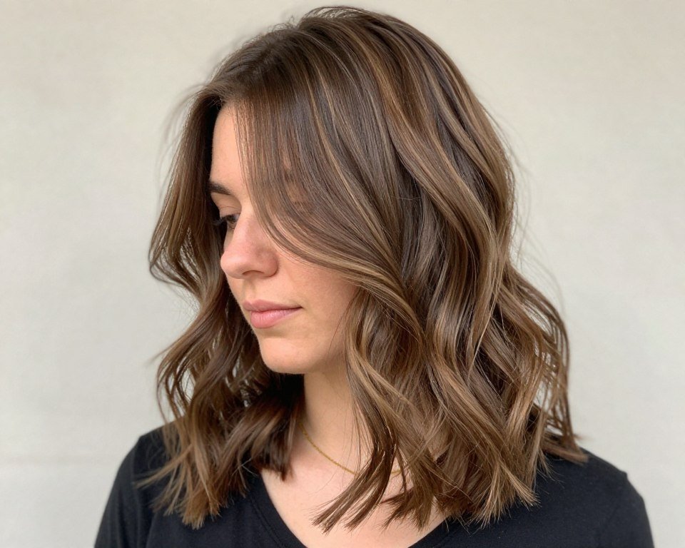 Dark blonde highlights blending naturally into brown hair