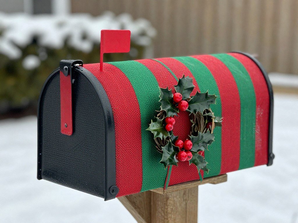 Decorated mailbox with seasonal deco mesh