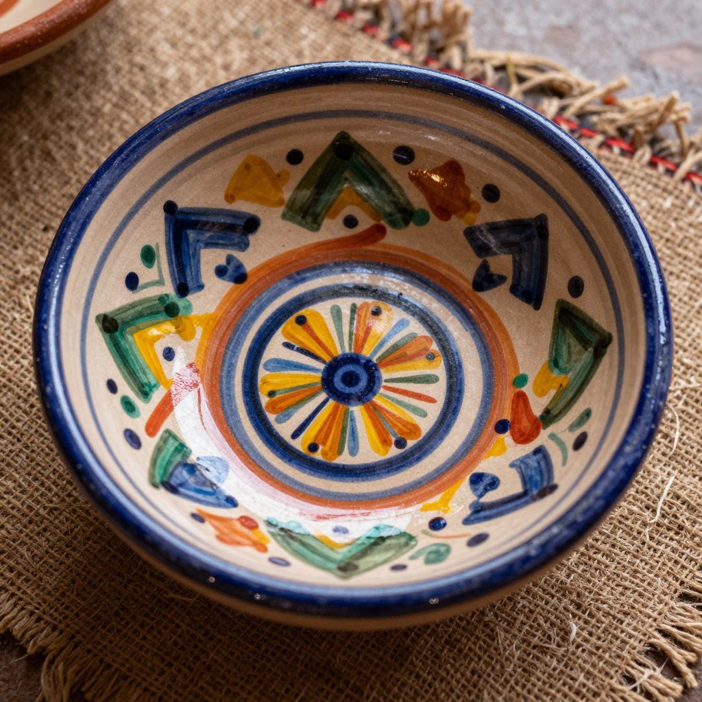 Decorative Mexican ceramic bowl with painted details