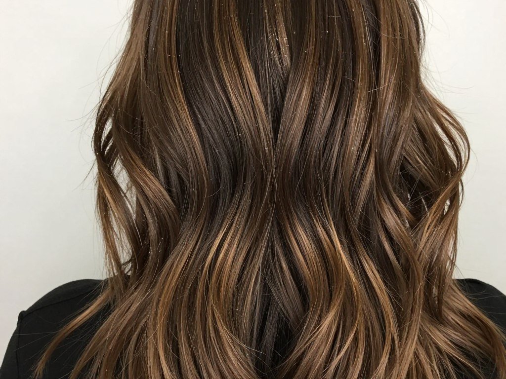 Delicate babylights balayage on brown hair showing ultra-fine highlights