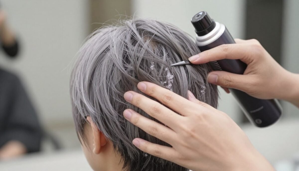 Demonstration of texturizing technique on short gray hair