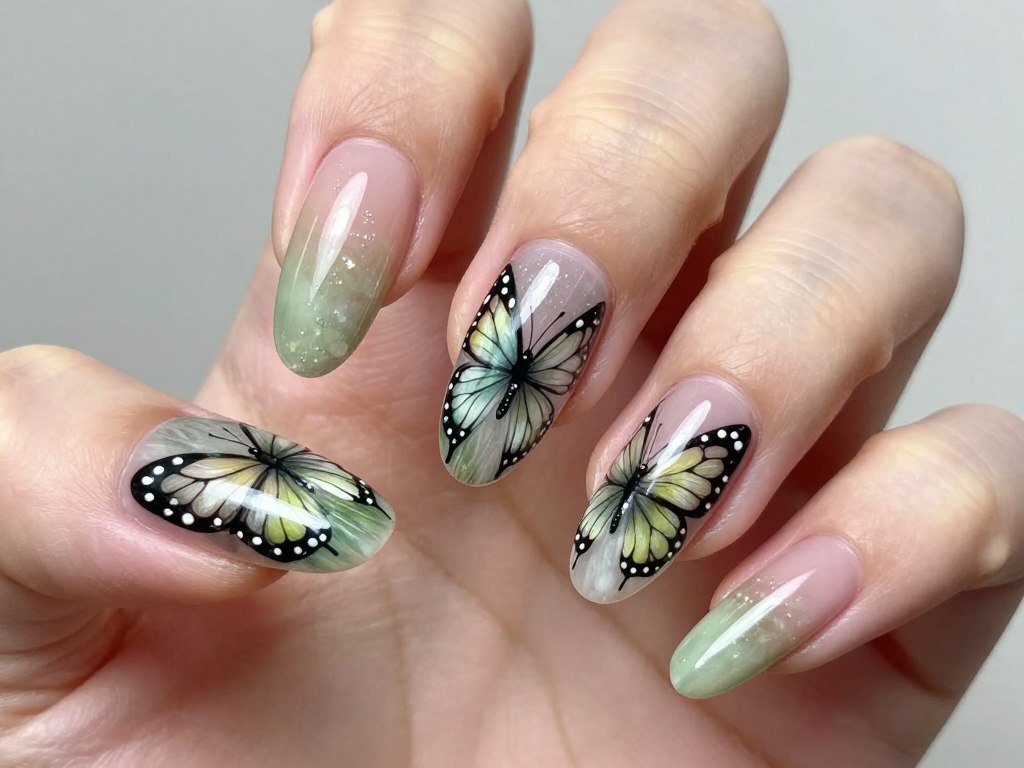 Detailed butterfly wing nail art design