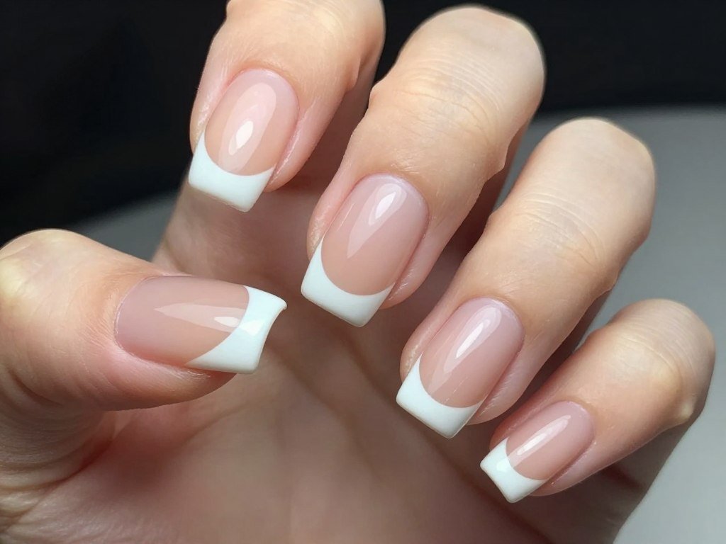 Diagonal French tips creating angular geometric look