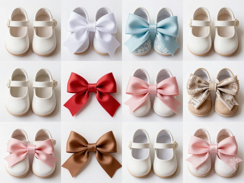 Different bow variations for baby mary jane shoes