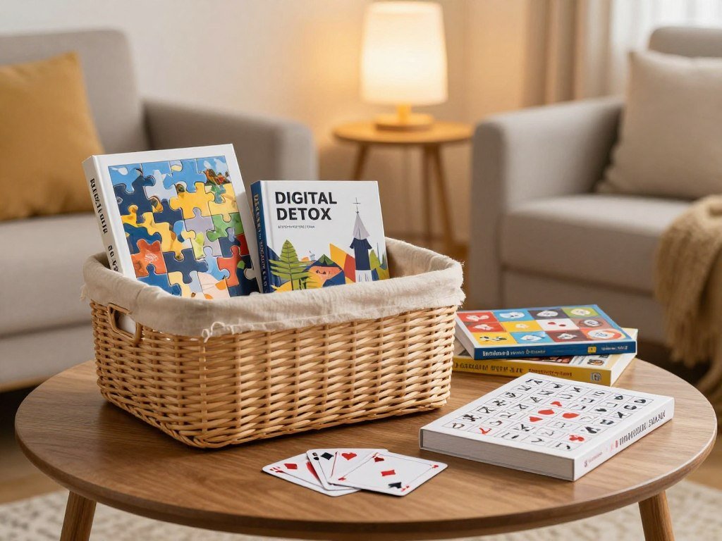 Digital detox gift basket with analog entertainment