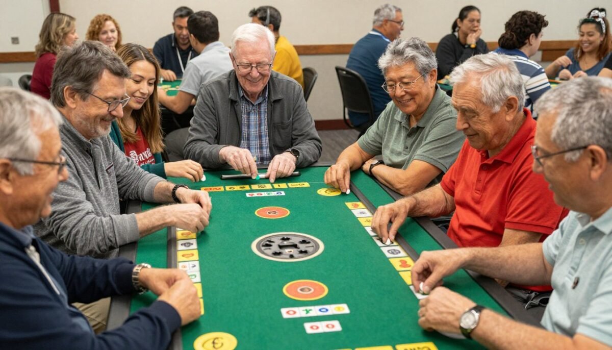 Diverse group of people of different ages playing games together