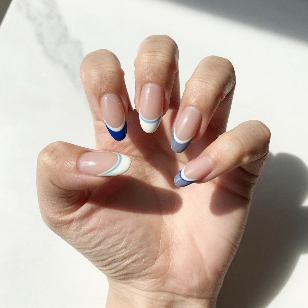 Double French tip design on almond nails