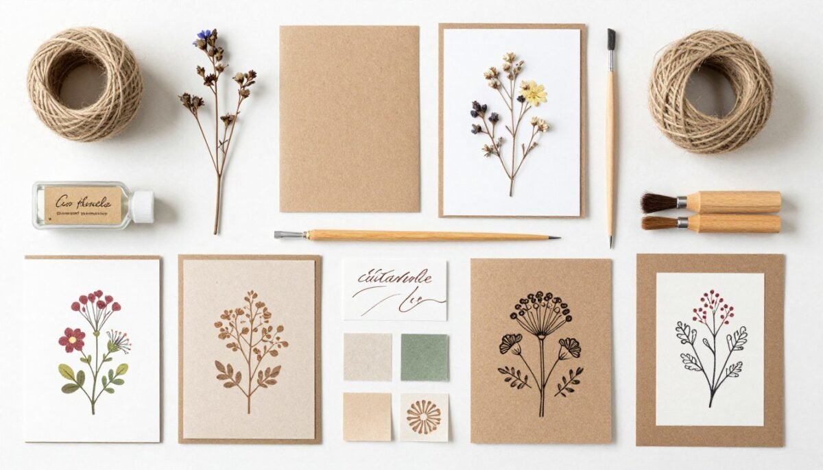 Eco-friendly card making supplies including recycled paper and natural materials