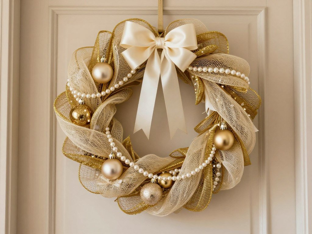 Elegant gold and cream holiday wreath