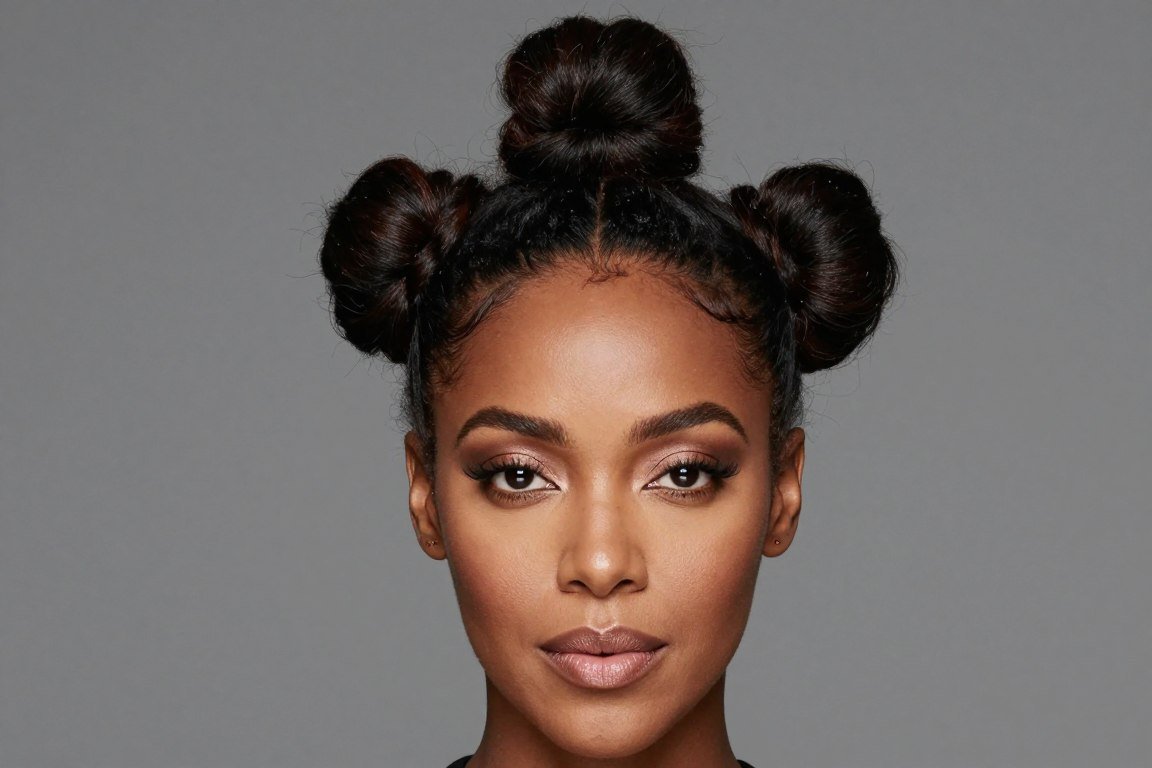 Elegant space buns hairstyle for older Black women with sophisticated styling