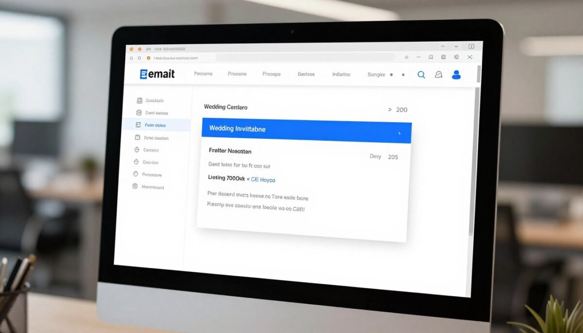 Email inbox showing wedding website link